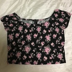 Black and Pink Rose Mini Crop top
